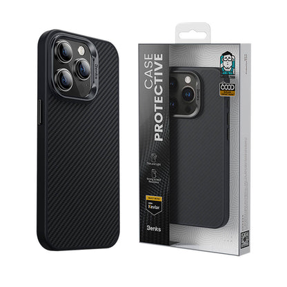 iPhone 14 Pro Kılıf Karbon Fiber M-safe Şarj Özellikli Benks Hybrid ArmorPro 600D Kevlar Kılıf