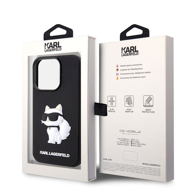 Apple iPhone 14 Pro Kılıf Karl Lagerfeld 3D Rubber Choupette Dizayn Kapak Siyah