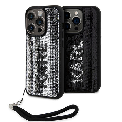 iPhone 14 Pro Kılıf Karl Lagerfeld El Askısı İpli Hareketli Pullu Dizayn Kılıf
