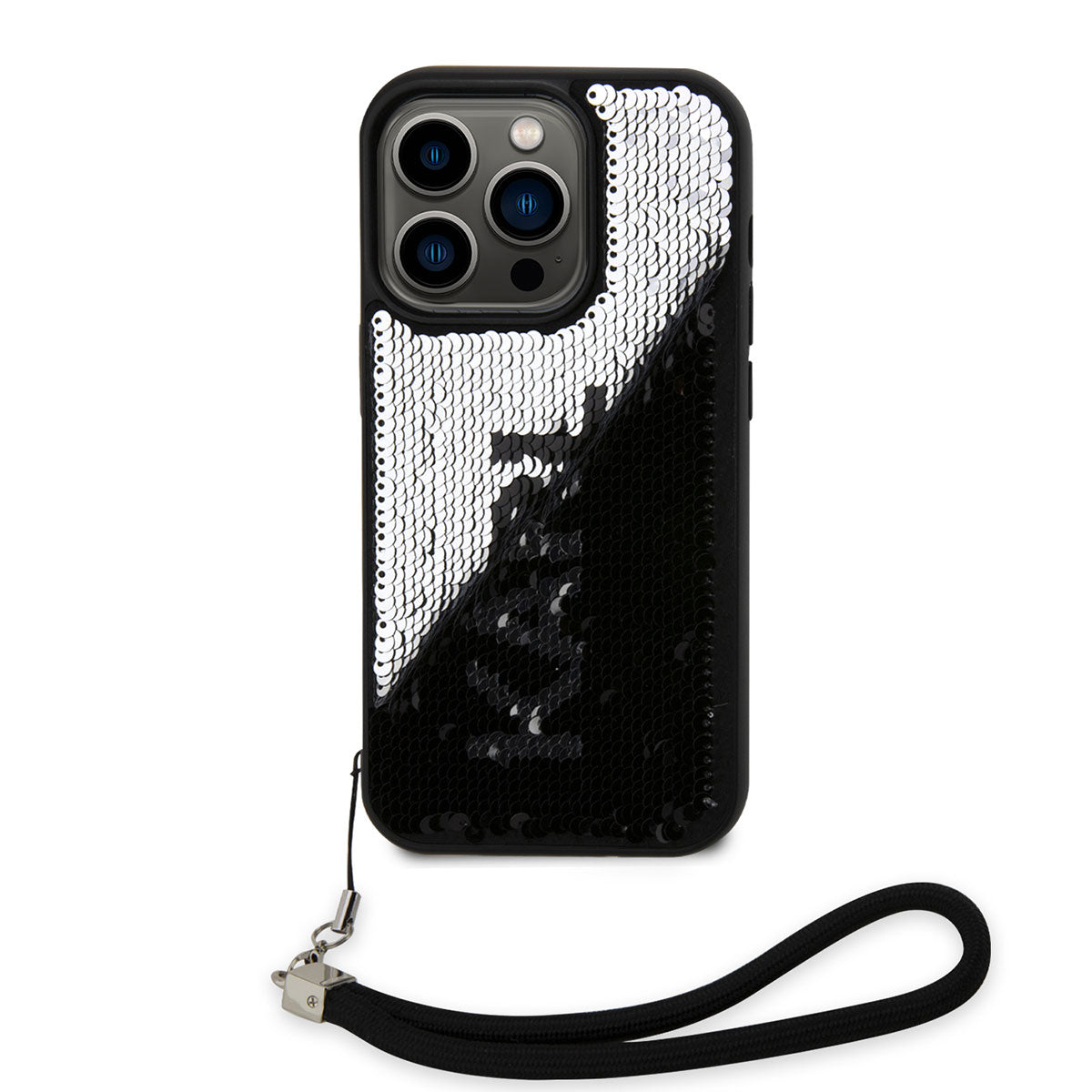 iPhone 14 Pro Kılıf Karl Lagerfeld El Askısı İpli Hareketli Pullu Dizayn Kılıf