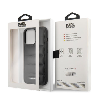Apple iPhone 14 Pro Kılıf Karl Lagerfeld Nylon Puffy Airbag Dizayn Kapak Siyah