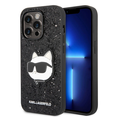 Apple iPhone 14 Pro Kılıf Karl Lagerfeld Parlak Taşlı Choupette Dizayn Kapak Gümüş