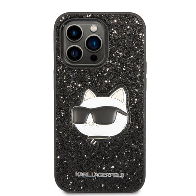 Apple iPhone 14 Pro Kılıf Karl Lagerfeld Parlak Taşlı Choupette Dizayn Kapak Gümüş