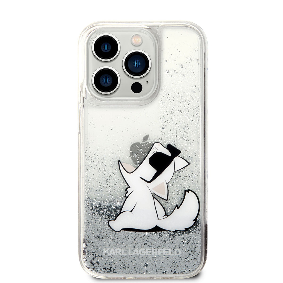 Apple iPhone 14 Pro Kılıf Karl Lagerfeld Sıvılı Simli Choupette Dizayn Kapak Gümüş