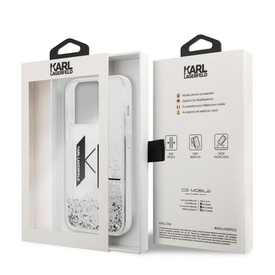 Apple iPhone 14 Pro Kılıf Karl Lagerfeld Sıvılı Simli Dizayn Kapak Gümüş