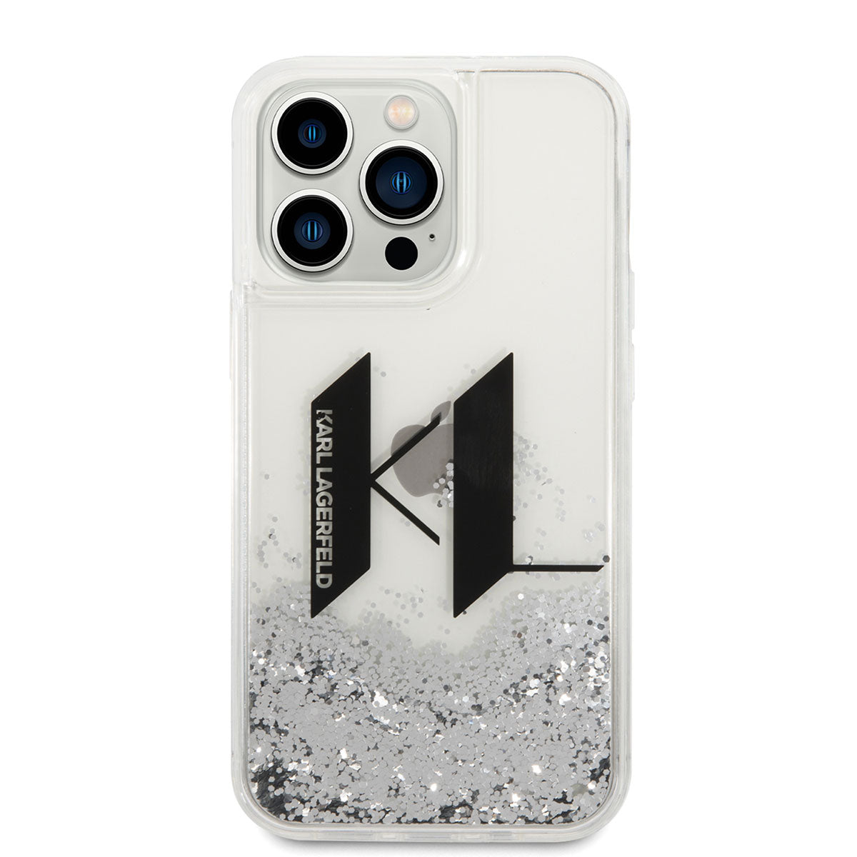 Apple iPhone 14 Pro Kılıf Karl Lagerfeld Sıvılı Simli Dizayn Kapak Gümüş