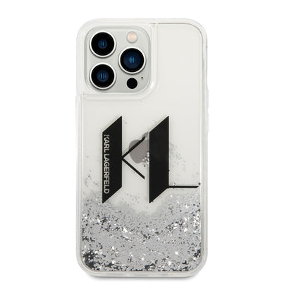 Apple iPhone 14 Pro Kılıf Karl Lagerfeld Sıvılı Simli Dizayn Kapak Gümüş