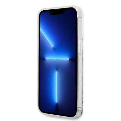Apple iPhone 14 Pro Kılıf Karl Lagerfeld Sıvılı Simli Dizayn Kapak Gümüş