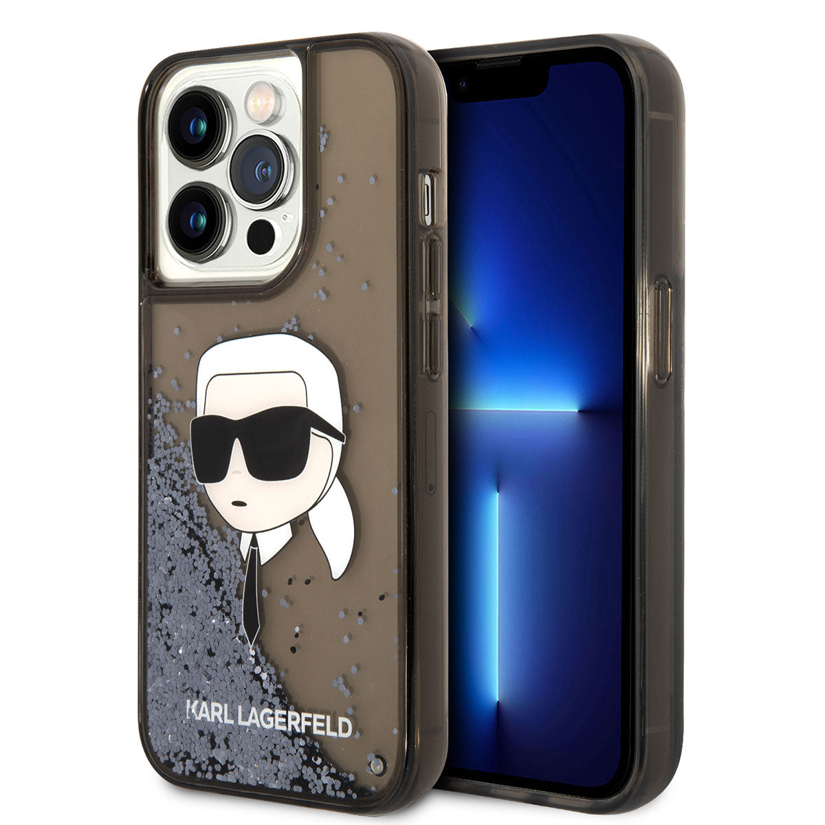 Apple iPhone 14 Pro Kılıf Karl Lagerfeld Sıvılı Simli Karl Head Dizayn Kapak Pembe