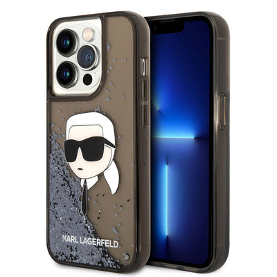 Apple iPhone 14 Pro Kılıf Karl Lagerfeld Sıvılı Simli Karl Head Dizayn Kapak Pembe