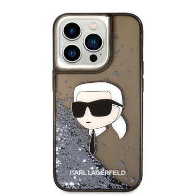 Apple iPhone 14 Pro Kılıf Karl Lagerfeld Sıvılı Simli Karl Head Dizayn Kapak Pembe