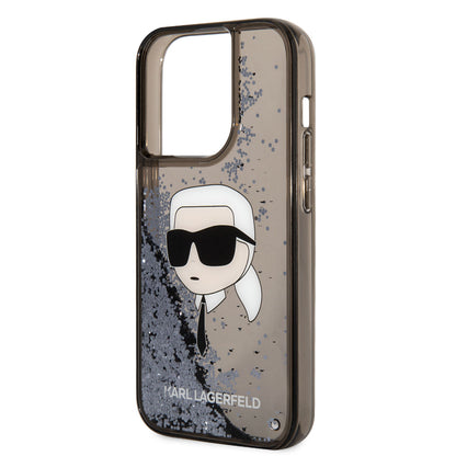 iPhone 14 Pro Kılıf Karl Lagerfeld Sıvılı Simli Karl Head Dizayn Kılıf