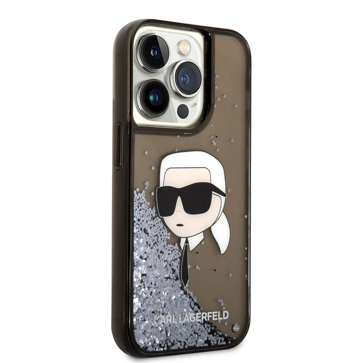 iPhone 14 Pro Kılıf Karl Lagerfeld Sıvılı Simli Karl Head Dizayn Kılıf
