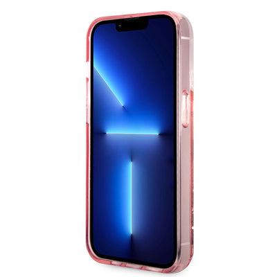 Apple iPhone 14 Pro Kılıf Karl Lagerfeld Sıvılı Simli Karl Head Dizayn Kapak Pembe