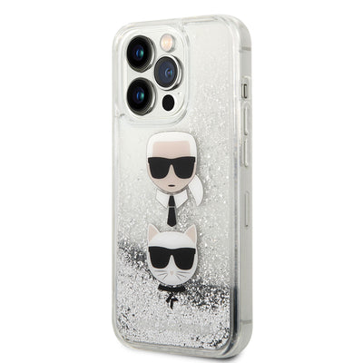 Apple iPhone 14 Pro Kılıf Karl Lagerfeld Sıvılı Simli K&C Head Dizayn Kapak Gümüş