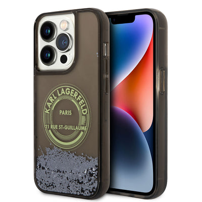 Apple iPhone 14 Pro Kılıf Karl Lagerfeld Sıvılı Simli RSG Dizayn Kapak Siyah