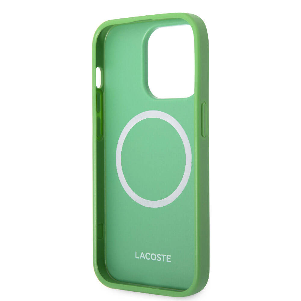 Apple iPhone 14 Pro Kılıf Lacoste Orjinal Lisanslı PU Pike Desenli Arka Yüzey İkonik Timsah Dokuma Logolu Kapak Yeşil
