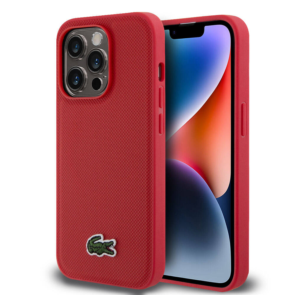 iPhone 14 Pro Kılıf Lacoste Orjinal Lisanslı PU Pike Desenli Arka Yüzey İkonik Timsah Dokuma Logolu Kılıf