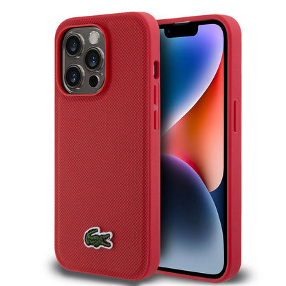 iPhone 14 Pro Kılıf Lacoste Orjinal Lisanslı PU Pike Desenli Arka Yüzey İkonik Timsah Dokuma Logolu Kılıf