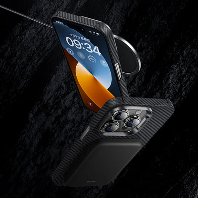 Apple iPhone 14 Pro Kılıf Magsafe Özellikli Karbon Fiber Benks 600D Essential Kevlar Kapak Siyah