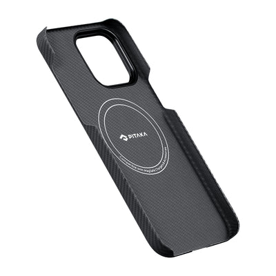 Apple iPhone 14 Pro Kılıf Magsafe Şarj Özellikli 600D Aramid Fiber Pitaka Tactile Woven Orchestra Serisi Rhapsody Kapak Siyah