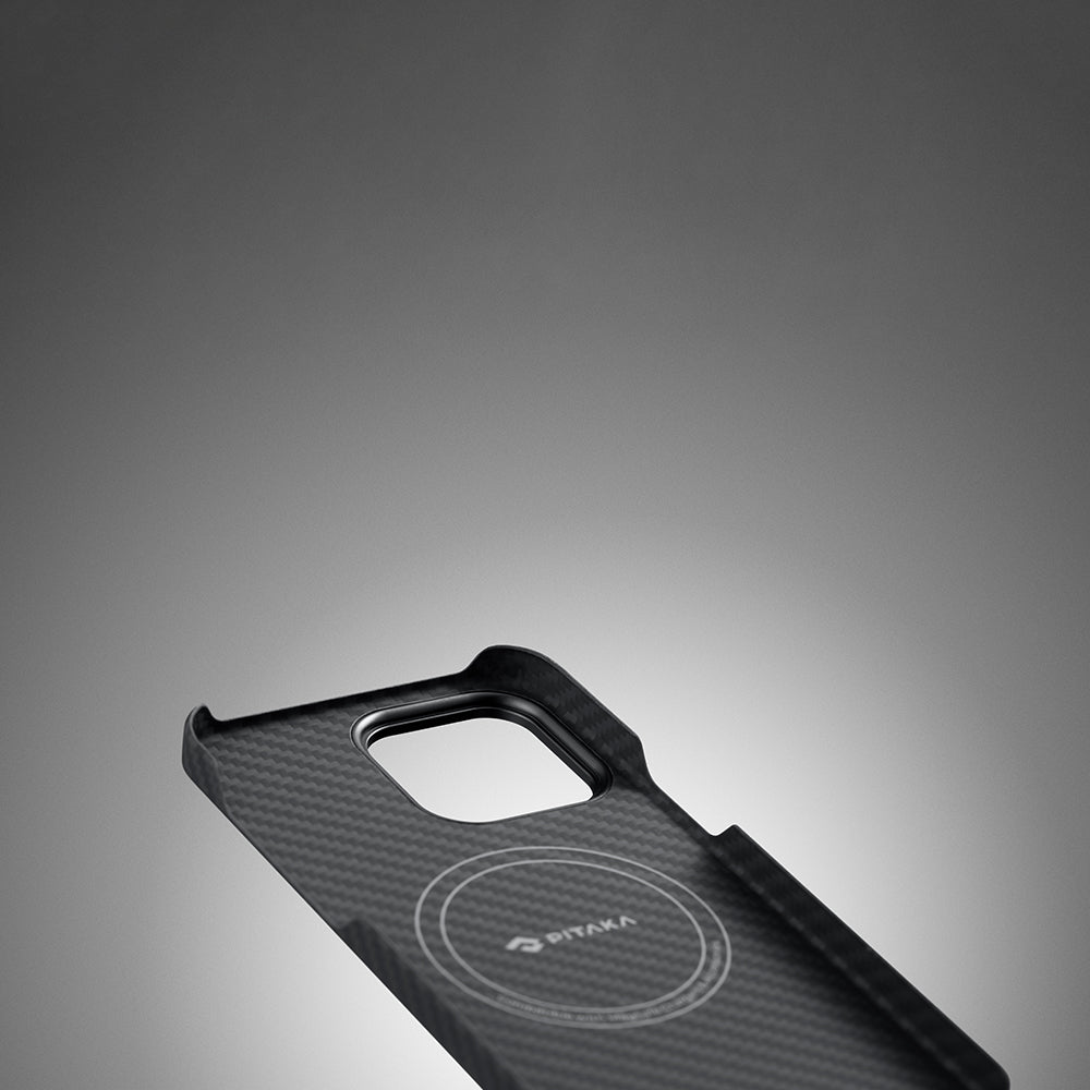 Apple iPhone 14 Pro Kılıf Magsafe Şarj Özellikli 600D Aramid Fiber Pitaka Tactile Woven Orchestra Serisi Rhapsody Kapak Siyah