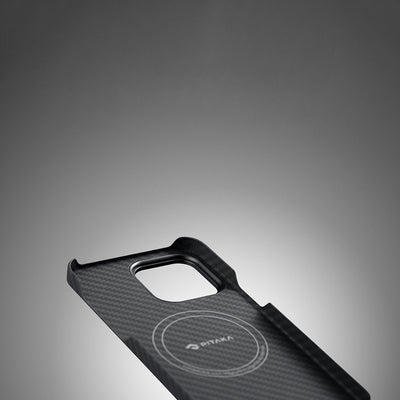 Apple iPhone 14 Pro Kılıf Magsafe Şarj Özellikli 600D Aramid Fiber Pitaka Tactile Woven Orchestra Serisi Rhapsody Kapak Siyah