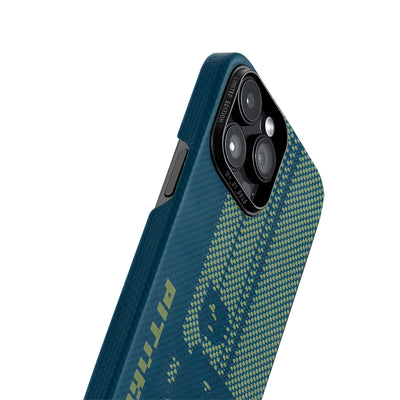 Apple iPhone 14 Pro Kılıf MagSafe Şarj Özellikli Aramid Fiber Pitaka Tactile Woven Pixel Game Kapak Yeşil-Mavi