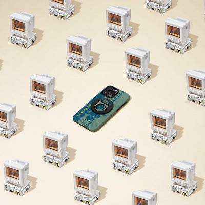 Apple iPhone 14 Pro Kılıf MagSafe Şarj Özellikli Aramid Fiber Pitaka Tactile Woven Pixel Game Kapak Yeşil-Mavi