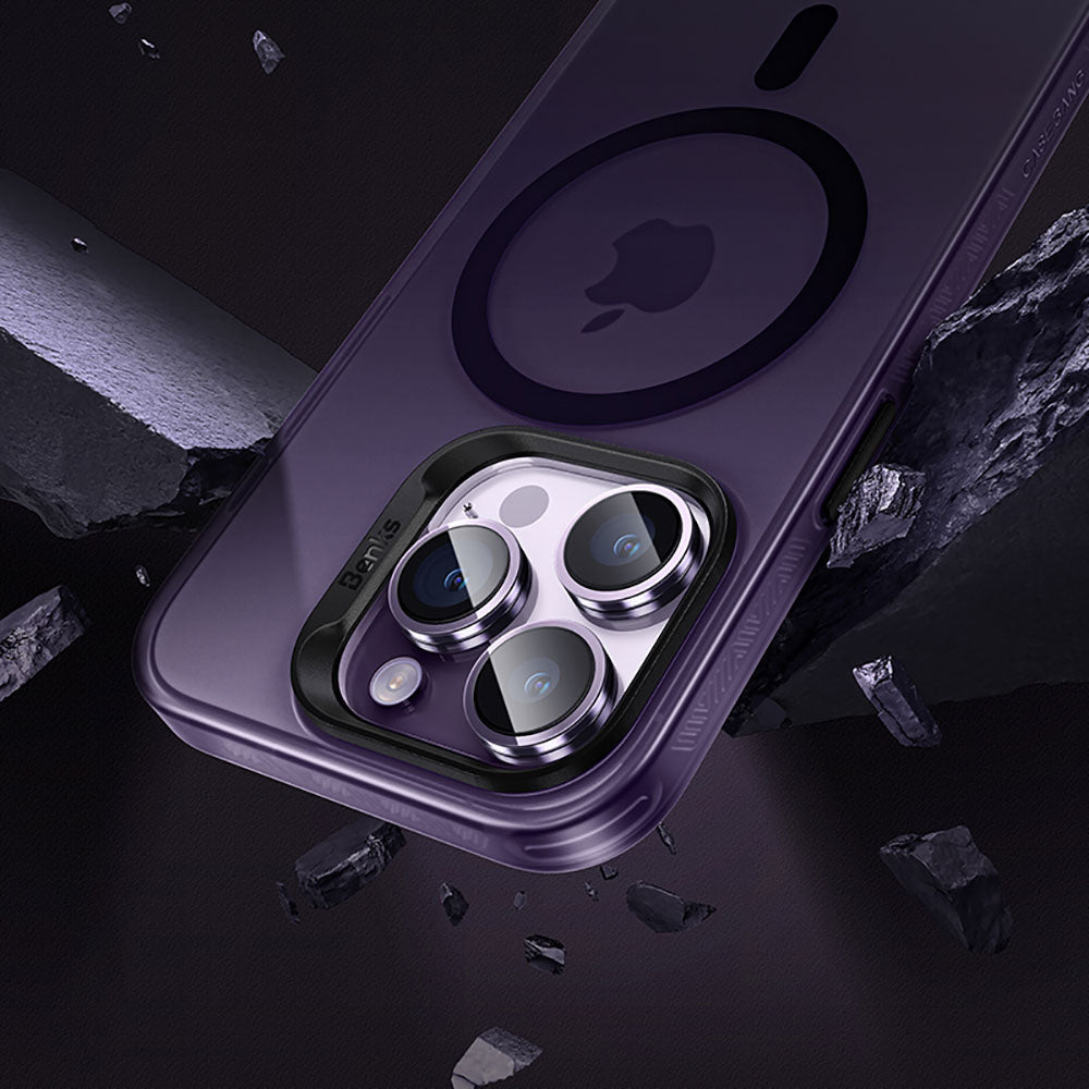 Apple iPhone 14 Pro Kılıf Magsafe Şarj Özellikli Benks Lucid Armor Kapak Derin Mor