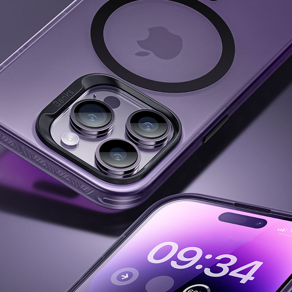 Apple iPhone 14 Pro Kılıf Magsafe Şarj Özellikli Benks Lucid Armor Kapak Derin Mor