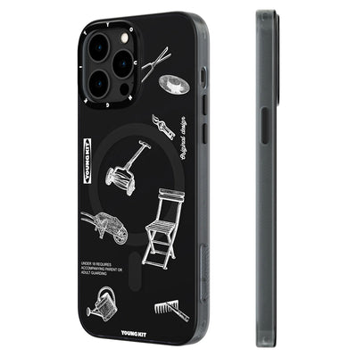 Apple iPhone 14 Pro Kılıf Magsafe Şarj Özellikli Desenli Youngkit Plaything Serisi Kapak Siyah