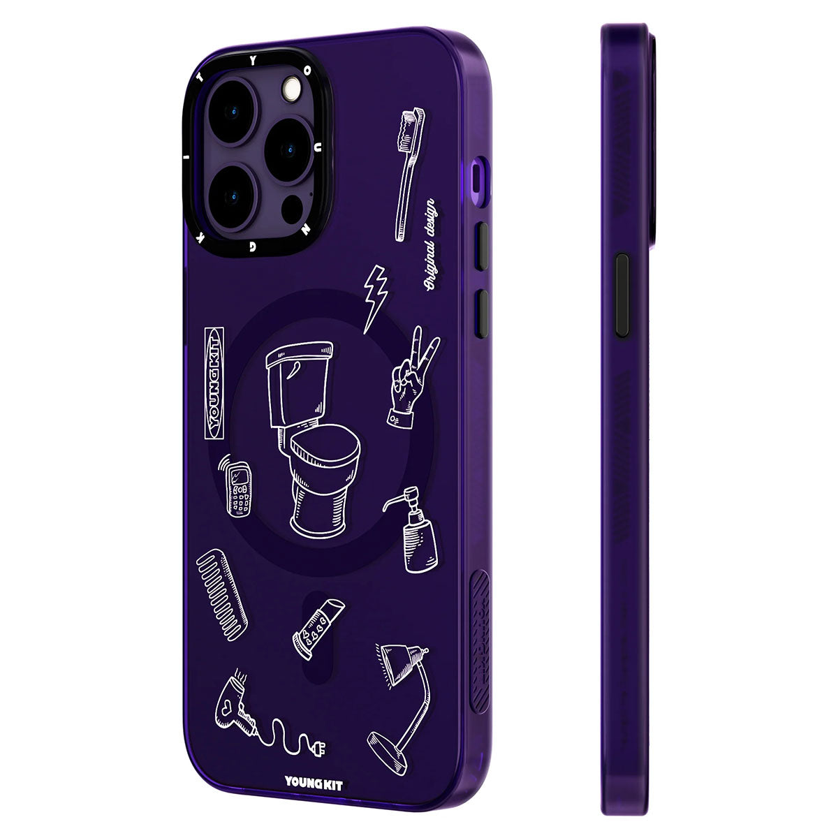 Apple iPhone 14 Pro Kılıf Magsafe Şarj Özellikli Desenli Youngkit Plaything Serisi Kapak Siyah