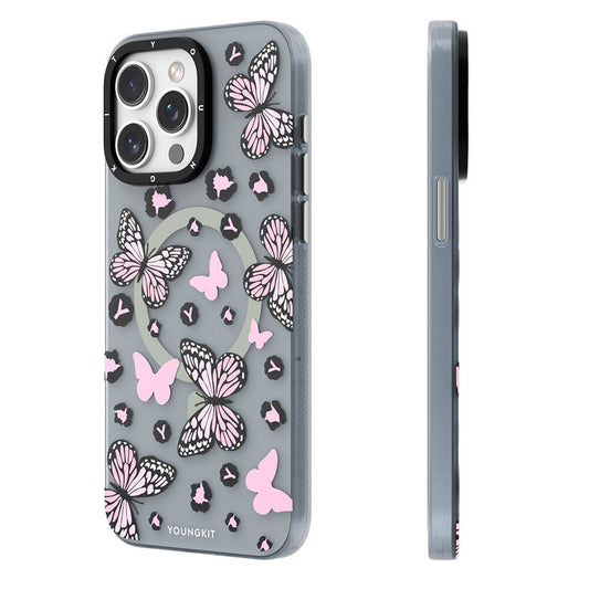 iPhone 14 Pro Kılıf M-safe Şarj Özellikli Kelebek Desenli Youngkit Shadow Dance Serisi Kılıf
