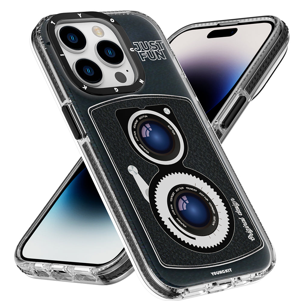 Apple iPhone 14 Pro Kılıf Magsafe Şarj Özellikli Lens Figürlü YoungKit Art Film Serisi Kapak Beyaz