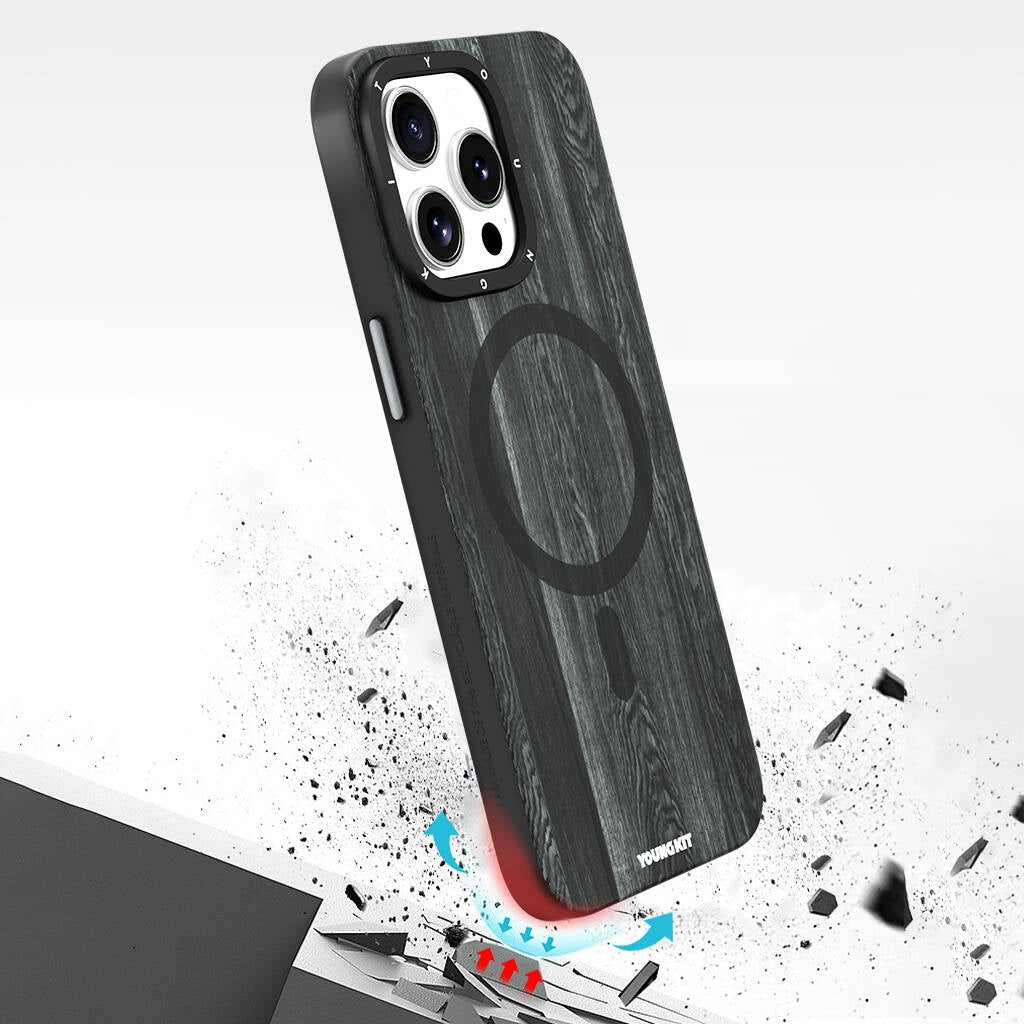 Apple iPhone 14 Pro Kılıf Magsafe Şarj Özellikli Sararmaya Dayanıklı Youngkit Wood Forest Serisi Kapak Kahverengi