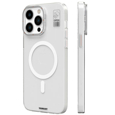 Apple iPhone 14 Pro Kılıf Magsafe Şarj Özellikli Standlı YoungKit Hermit Bracket Serisi Kapak Beyaz