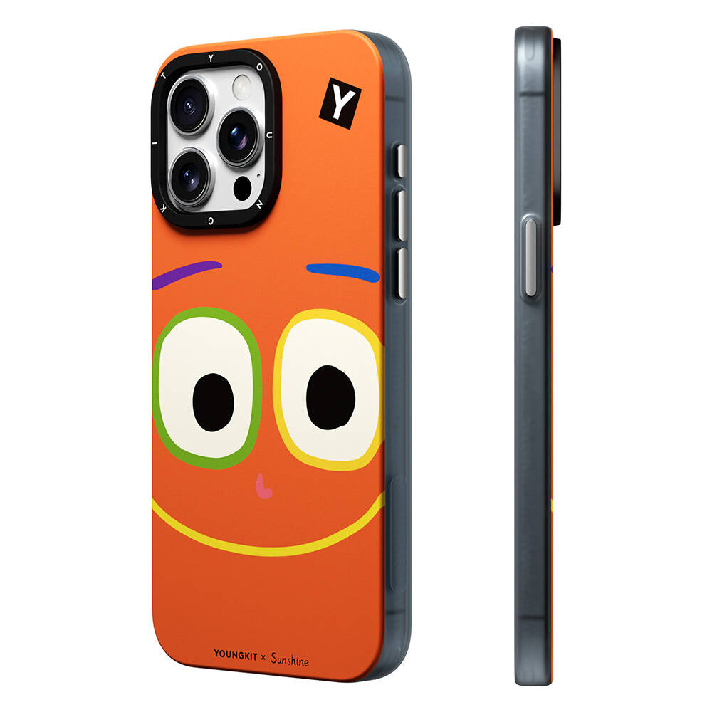 Apple iPhone 14 Pro Kılıf Magsafe Şarj Özellikli Sunshine Tasarımlı Youngkit Daily Happy Serisi Kapak Siyah-Sarı