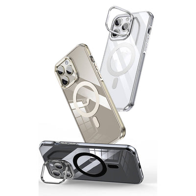 Apple iPhone 14 Pro Kılıf Magsafe Şarj Özellikli Wlons Standlı Efsane Kapak Gümüş
