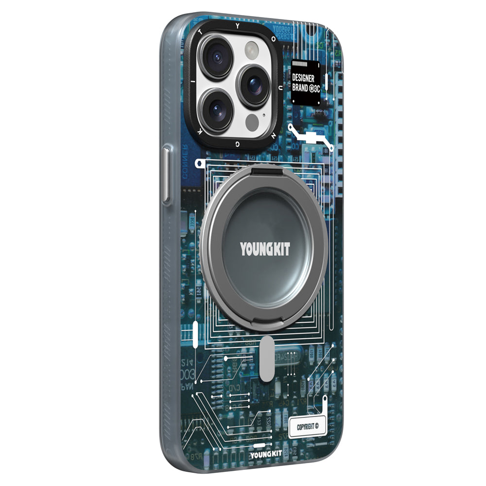 iPhone 14 Pro Kılıf M-safe Şarj Özellikli Youngkit 360° Standlı Technology Serisi Kılıf