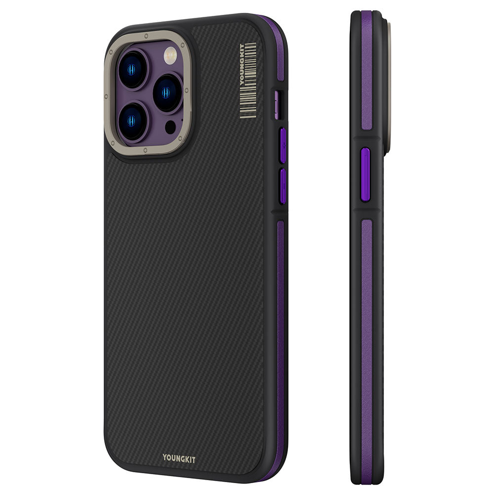 Apple iPhone 14 Pro Kılıf Magsafe Şarj Özellikli YoungKit 600D Kevlar Kapak Siyah