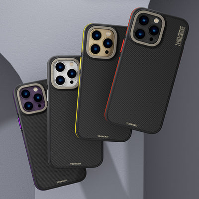 Apple iPhone 14 Pro Kılıf Magsafe Şarj Özellikli YoungKit 600D Kevlar Kapak Siyah
