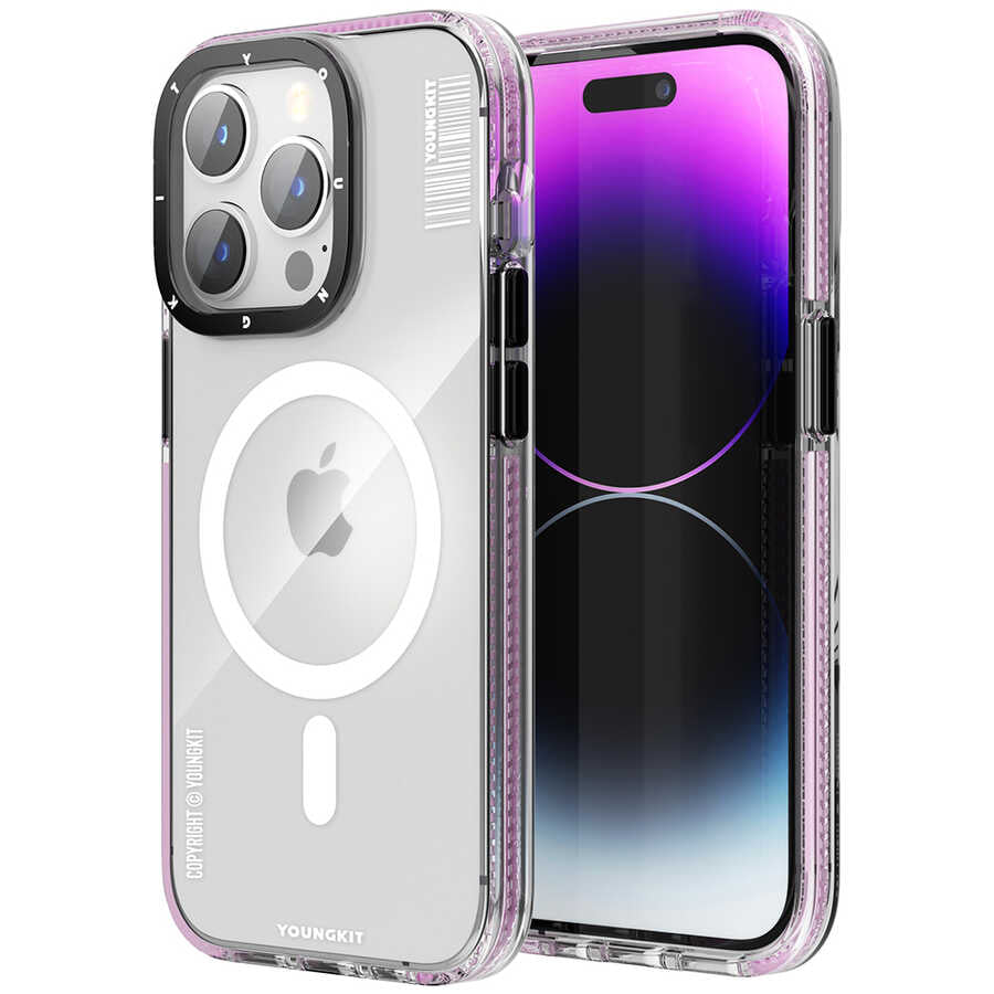Apple iPhone 14 Pro Kılıf Magsafe Şarj Özellikli YoungKit Exquisite Serisi Kapak Pembe