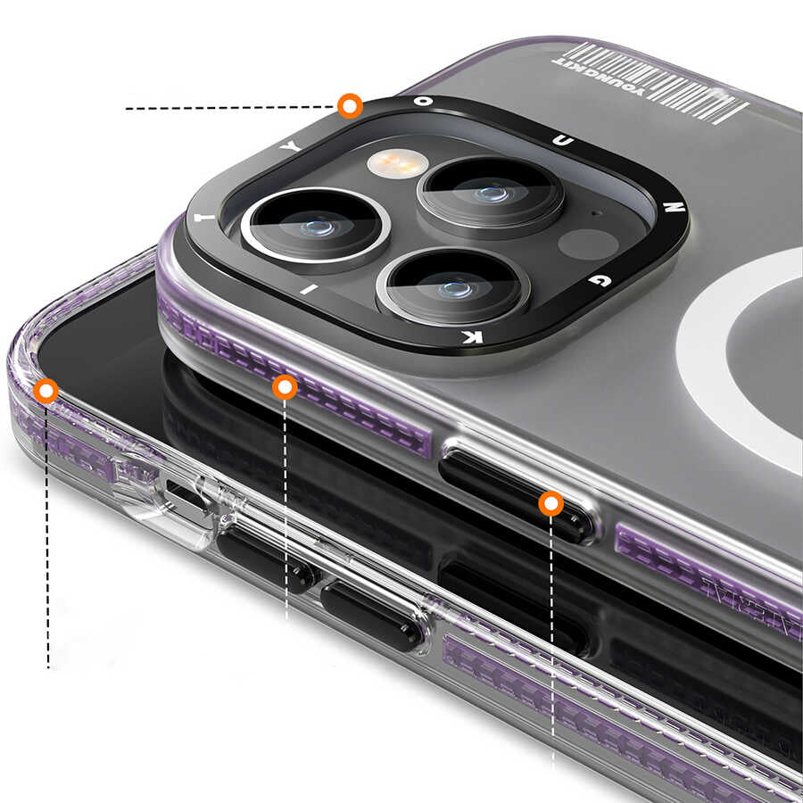 Apple iPhone 14 Pro Kılıf Magsafe Şarj Özellikli Youngkit Jane Sand Serisi Kapak Derin Mor