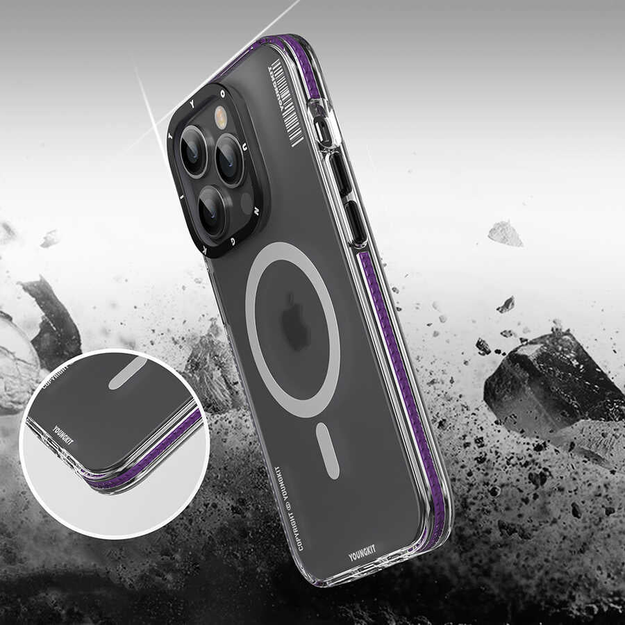 Apple iPhone 14 Pro Kılıf Magsafe Şarj Özellikli Youngkit Jane Sand Serisi Kapak Derin Mor