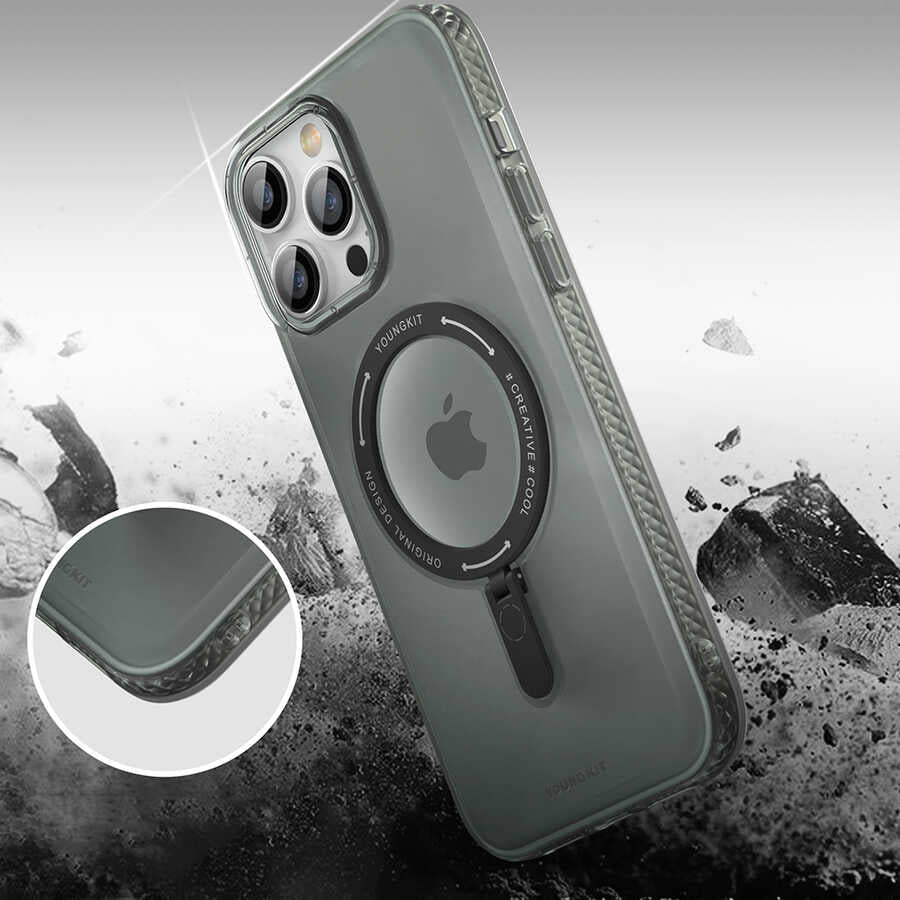 Apple iPhone 14 Pro Kılıf Magsafe Şarj Özellikli Youngkit Rock Serisi Kapak Derin Mor