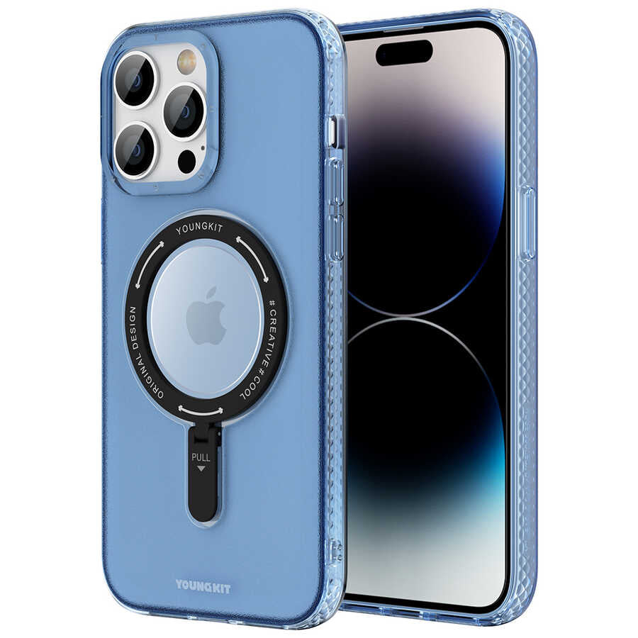 Apple iPhone 14 Pro Kılıf Magsafe Şarj Özellikli Youngkit Rock Serisi Kapak Mavi