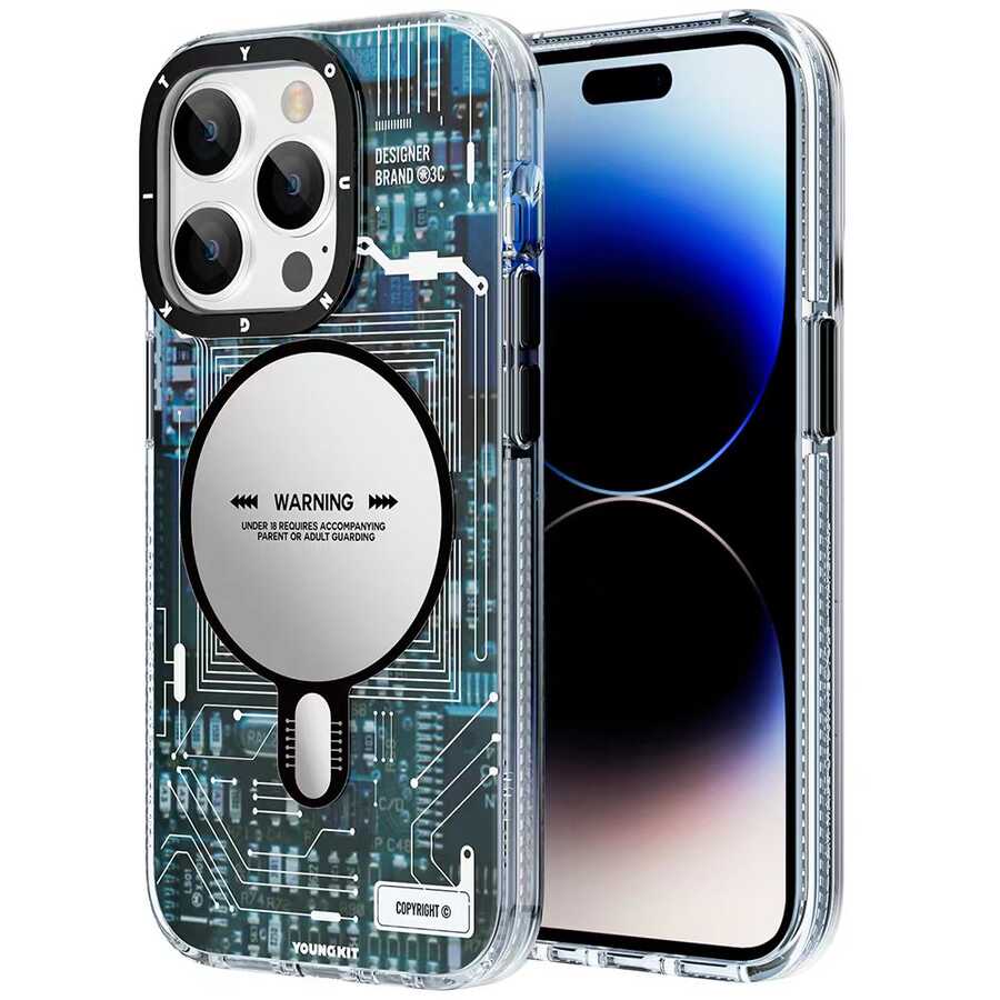 Apple iPhone 14 Pro Kılıf Magsafe Şarj Özellikli YoungKit Technology Serisi Kapak Kırmızı