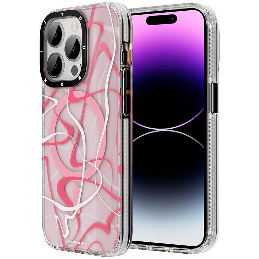 Apple iPhone 14 Pro Kılıf Magsafe Şarj Özellikli Youngkit Water-Ink Serisi Kapak Kırmızı