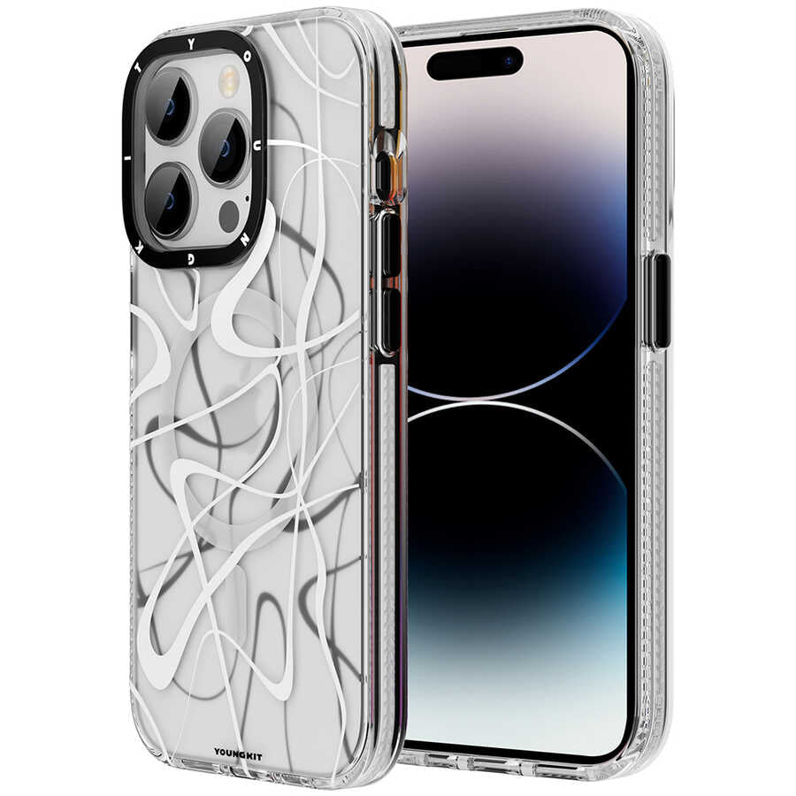 Apple iPhone 14 Pro Kılıf Magsafe Şarj Özellikli Youngkit Water-Ink Serisi Kapak Beyaz